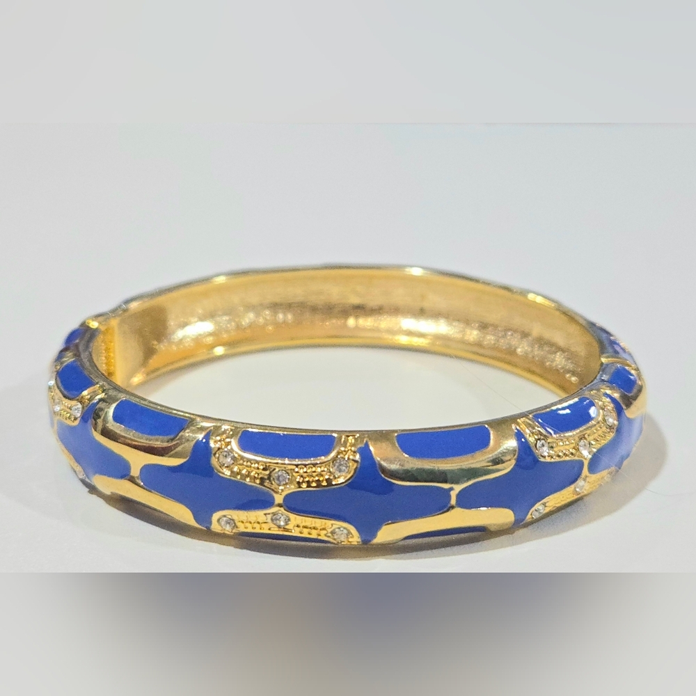 Nordstrom Sequin NYC Geometric Blue Enamel Sparkling Crystals Hinge Bangle NWOT